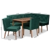 Baxton Studio Alvis Mid-Century Modern Emerald Green Velvet Upholstered and Walnut Brown Finished Wood 5-Piece Dining Nook Set - BBT8063-Emerald Velvet/Walnut-5PC Dining Nook Set