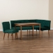 Baxton Studio Alvis Mid-Century Modern Emerald Green Velvet Upholstered and Walnut Brown Finished Wood 4-Piece Dining Nook Set - BBT8063-Emerald Velvet/Walnut-4PC Dining Nook Set