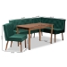 Baxton Studio Alvis Mid-Century Modern Emerald Green Velvet Upholstered and Walnut Brown Finished Wood 4-Piece Dining Nook Set - BBT8063-Emerald Velvet/Walnut-4PC Dining Nook Set