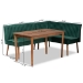 Baxton Studio Alvis Mid-Century Modern Emerald Green Velvet Upholstered and Walnut Brown Finished Wood 3-Piece Dining Nook Set - BBT8063-Emerald Velvet/Walnut-3PC Dining Nook Set