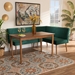 Baxton Studio Alvis Mid-Century Modern Emerald Green Velvet Upholstered and Walnut Brown Finished Wood 3-Piece Dining Nook Set - BBT8063-Emerald Velvet/Walnut-3PC Dining Nook Set