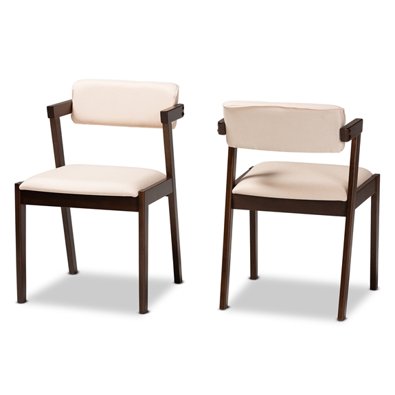 Baxton Studio Althea Mid-Century Modern Transitional Cream Fabric and Dark Brown Finished Wood 2-Piece Dining Chair Set