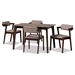 Baxton Studio Althea Mid-Century Modern Transitional Warm Grey Fabric and Dark Brown Finished Wood 5-Piece Dining Set