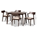 Baxton Studio Berenice Mid-Century Modern Transitional Cream Fabric and Dark Brown Finished Wood 5-Piece Dining Set - Berenice-Beige/Cappuccino-5PC Dining Set