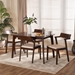 Baxton Studio Berenice Mid-Century Modern Transitional Cream Fabric and Dark Brown Finished Wood 5-Piece Dining Set - Berenice-Beige/Cappuccino-5PC Dining Set