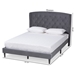 Baxton Studio Joanna Modern and Contemporay Grey Velvet Fabric Upholstered and Dark Brown Finished Wood Queen Size Platform Bed - DV20812-Grey Velvet-Queen