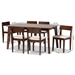 Baxton Studio Camilla Mid-Century Modern Cream Fabric and Dark Brown Finished Wood 7-Piece Dining Set - Francisca-Beige/Cappuccino-7PC Dining Set
