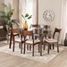 Baxton Studio Adreana Mid-Century Modern Cream Fabric and Dark Brown Finished Wood 7-Piece Dining Set - Diona-Beige/Cappuccino-7PC Dining Set