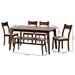 Baxton Studio Adreana Mid-Century Modern Cream Fabric and Dark Brown Finished Wood 6-Piece Dining Set - Diona-Beige/Cappuccino-6PC Dining Set