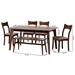 Baxton Studio Adreana Mid-Century Modern Warm Grey Fabric and Dark Brown Finished Wood 6-Piece Dining Set - Dominica-Grey/Cappuccino-6PC Dining Set