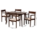 Baxton Studio Helene Mid-Century Modern Cream Fabric and Dark Brown Finished Wood 5-Piece Dining Set - Cassia-Beige/Cappuccino-5PC Dining Set