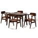 Baxton Studio Cleo Mid-Century Modern Light Brown Fabric and Dark Brown Finished Wood 5-Piece Dining Set - Clementia-Light Brown/Cappuccino-5PC Dining Set
