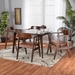 Baxton Studio Cleo Mid-Century Modern Light Brown Fabric and Dark Brown Finished Wood 5-Piece Dining Set - Clementia-Light Brown/Cappuccino-5PC Dining Set