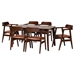 Baxton Studio Cleo Mid-Century Modern Light Brown Faux Leather and Dark Brown Finished Wood 7-Piece Dining Set