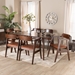 Baxton Studio Cleo Mid-Century Modern Light Brown Fabric and Dark Brown Finished Wood 7-Piece Dining Set - Heva-Light Brown/Cappuccino-7PC Dining Set