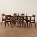 Baxton Studio Cleo Mid-Century Modern Light Brown Fabric and Dark Brown Finished Wood 7-Piece Dining Set - Heva-Light Brown/Cappuccino-7PC Dining Set