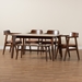 Baxton Studio Cleo Mid-Century Modern Light Brown Fabric and Dark Brown Finished Wood 6-Piece Dining Set - Heva-Light Brown/Cappuccino-6PC Dining Set