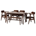 Baxton Studio Cleo Mid-Century Modern Espresso Faux Leather and Dark Brown Finished Wood 6-Piece Dining Set