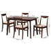 Baxton Studio Delphina Mid-Century Modern Cream Fabric and Dark Brown Finished Wood 5-Piece Dining Set - Delphina-Beige/Cappuccino-5PC Dining Set
