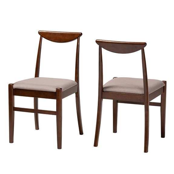 Baxton Studio Delphina Mid-Century Modern Warm Grey Fabric and Dark Brown Finished Wood 2-Piece Dining Chair Set