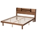 Baxton Studio Harper Mid-Century Modern Transitional Walnut Brown Finished Wood Queen Size Platform Bed with Charging Station - MG0080S-Walnut-Queen