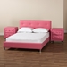 Baxton Studio Barbara Contemporary Glam Pink Faux Leather Upholstered Queen Size 3-Piece Bedroom Set - BBT6140-Full-Pink-3PC Set