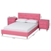 Baxton Studio Barbara Contemporary Glam Pink Faux Leather Upholstered Queen Size 3-Piece Bedroom Set - BBT6140-Full-Pink-3PC Set