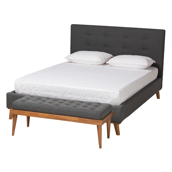 Baxton Studio Valencia Mid-Century Modern Dark Grey Fabric Upholstered Full Size 2-Piece Bedroom Set