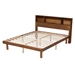 Baxton Studio Lochlan Mid-Century Modern Transitional Walnut Brown Finished Wood Queen Size Platform Bed with Charging Station - MG0079S-Walnut-Queen