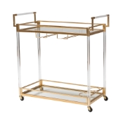 Baxton Studio Savannah Contemporary Glam and Luxe Gold Metal and Glass Wine Cart