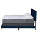 Baxton Studio Abberton Modern and Contemporary Navy Blue Velvet and Gold Metal Queen Size Panel Bed - Abberton-Navy Blue Velvet-Queen