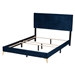 Baxton Studio Abberton Modern and Contemporary Navy Blue Velvet and Gold Metal Queen Size Panel Bed - Abberton-Navy Blue Velvet-Queen