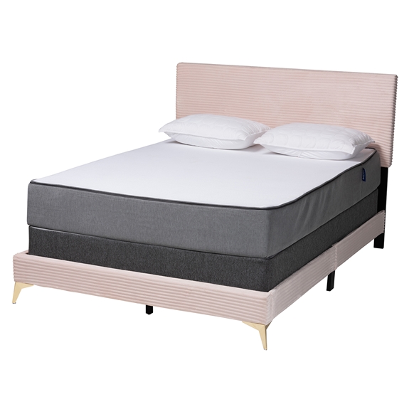 Baxton Studio Abberton Modern and Contemporary Light Pink Velvet and Gold Metal Queen Size Panel Bed