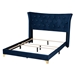 Baxton Studio Easton Contemporary Glam and Luxe Navy Blue Velvet and Gold Metal Queen Size Panel Bed - Easton-Navy Blue Velvet-Queen