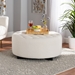 Baxton Studio Athena Modern and Contemporary Ivory Boucle Upholstered and Black Finished Wood Round Ottoman - 2213-Beige-Ottoman