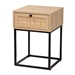 Baxton Studio Amelia Mid-Century Modern Transitional Natural Brown Finished Wood and Natural Rattan 1-Drawer End Table