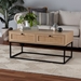 Baxton Studio Amelia Mid-Century Modern Transitional Natural Brown Finished Wood and Natural Rattan 2-Drawer Coffee Table - LCF20001B-Rattan/Metal-CT
