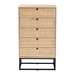Baxton Studio Amelia Mid-Century Modern Transitional Natural Brown Finished Wood and Natural Rattan 5-Drawer Storage Cabinet - LCF20005-Rattan/Metal-5DW-Cabinet