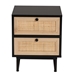 Baxton Studio Declan Mid-Century Modern Espresso Brown Finished Wood and Natural Rattan 2-Drawer End Table - LCF20008-Rattan-ET