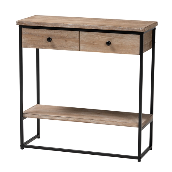 Baxton Studio Silas Modern Industrial Natural Brown Finished Wood and Black Metal 2-Drawer Console Table