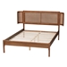 Baxton Studio Eridian Mid-Century Modern Walnut Brown Finished Wood and Natural Rattan Queen Size Platform Bed - MG0070-Walnut Rattan-Queen