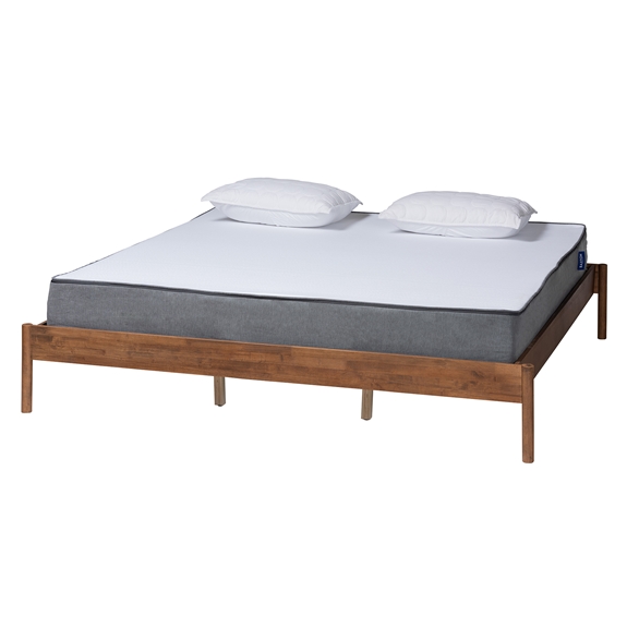 Baxton Studio Agatis Mid-Century Modern Ash Walnut Finished Wood Queen Size Bed Frame