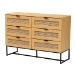 Baxton Studio Sawyer Mid-Century Modern Industrial Oak Brown Finished Wood and Black Metal 6-Drawer Storage Cabinet with Natural Rattan