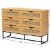 Baxton Studio Sawyer Mid-Century Modern Industrial Oak Brown Finished Wood and Black Metal 6-Drawer Storage Cabinet with Natural Rattan - LCF20220221-Oak Brown-6DW-Cabinet