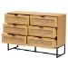 Baxton Studio Sawyer Mid-Century Modern Industrial Oak Brown Finished Wood and Black Metal 6-Drawer Storage Cabinet with Natural Rattan - LCF20220221-Oak Brown-6DW-Cabinet
