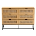Baxton Studio Sawyer Mid-Century Modern Industrial Oak Brown Finished Wood and Black Metal 6-Drawer Storage Cabinet with Natural Rattan - LCF20220221-Oak Brown-6DW-Cabinet