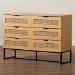 Baxton Studio Sawyer Mid-Century Modern Industrial Oak Brown Finished Wood and Black Metal 6-Drawer Storage Cabinet with Natural Rattan - LCF20220221-Oak Brown-6DW-Cabinet