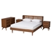 Baxton Studio Rina Mid-Century Modern Ash Walnut Finished Wood 4-Piece Full Size Bedroom Set with Synthetic Rattan