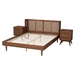 Baxton Studio Rina Mid-Century Modern Ash Walnut Finished Wood 3-Piece Queen Size Bedroom Set with Synthetic Rattan - MG97151-Ash Walnut-Queen-3PC Set