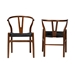 Baxton Studio Paxton Modern Walnut Brown Finished Wood 2-Piece Dining Chair Set - Y-A-DB-1-Dark Brown/Black Rope-Wishbone-Chair